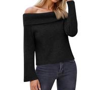 Agmoctz Pulls à Épaules Dénudées pour Femmes, Manches Longues, Collection Automne 2025, Pulls en Ample, Vêtements d'hiver Noir M