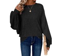 Agmoctz Tunique Grande Taille pour Femme, Haut à Manches Longues, Coupe Ample, Col du Cou, Pull Basique Noir XXXL