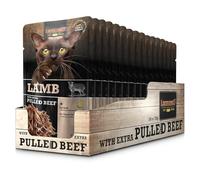 Agneau + bœuf effiloché | Pâtée pour Chats | 16 x 70 g | sans céréales | LEONARDO | Aliment complet | Recette sans céréales avec huile de saumon, peut soutenir peau et pelage