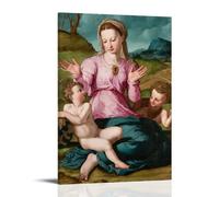 Agnolo Bronzino Peintures murales Impression Madonna et l'enfant avec Saint Jean-Baptiste (environ 1540) Peinture sur toile Décoration murale de salon Cadre 20,3 x 30,5 cm