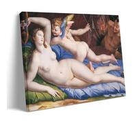 Agnolo Bronzino Peintures murales Impression sur toile Vénus, Cupidon et Satyre (circa 1553-1555) Impression sur toile Décoration murale Cadre 40 x 60 cm