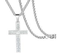 AGNURCADE Collier ras du cou en acier inoxydable avec pendentif en forme de croix pour prière du Seigneur Jésus Chrétien Crucifix Bible verset de la Bible pour père, mère, cadeaux de Pâques, 3 cm