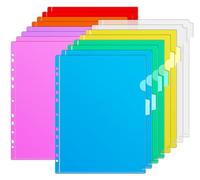 Agoer 16 pochettes A4 ouvertes sur le côté avec index coloré, pochettes transparentes A4 à classer, multicolores, avec 11 bords perforés, 8 couleurs, pochette en plastique transparent, pour bureau