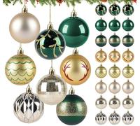 Agoer 24 Pièces Boules de Noël Bruchsichere, 6cm Boules pour Sapin de Noël - 8 Styles de Boules à Suspendre Décoration pour Noël, Fête, Mariage - Vert et Doré