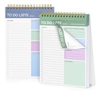 Agoer Lot de 2 planificateurs journaliers non datés et indéchirables - Pour écrire des deux côtés - Carnet avec liste de choses à faire - Avec couverture rigide - Pour bureau, école