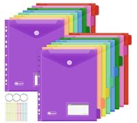 Agoer Pochette Classeur A4+ avec Index, 16 Pochettes [ouverture supérieure] Porte-documents A4 à Classer, 8 PochetteS Plastique Colorée avec 11 Bord Perforés, Fermeture Velcro, Pochette pour étiquette