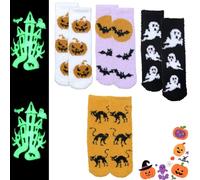 agogue Lot de 4 paires de chaussettes d'Halloween - Chaussettes moelleuses - Chaudes - Pour femme - Pour l'hiver - Pour dormir au chaud - Hallowe a un effet lumineux dans l'obscurité