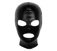 Agoky 3 Trous Cagoule Fétiche Capuche Casquette Sexy Cuir Latex Couverture Visage Homme Femme Jeux d'Amour Déguisement Soirée Fête Bandage Tête Costume Halloween Carnaval Noir A Taille unique
