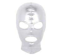 Agoky 3 Trous Cagoule Fétiche Capuche Casquette Sexy Cuir Latex Couverture Visage Homme Femme Jeux d'Amour Déguisement Soirée Fête Bandage Tête Costume Halloween Carnaval Argenté Taille unique