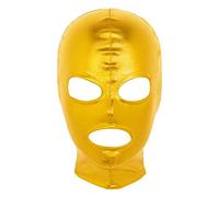 Agoky 3 Trous Cagoule Fétiche Capuche Casquette Sexy Cuir Latex Couverture Visage Homme Femme Jeux d'Amour Déguisement Soirée Fête Bandage Tête Costume Halloween Carnaval Or Taille unique