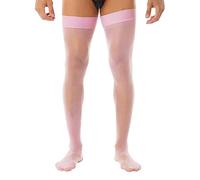 Agoky Agky Homme Bas Autofixants Transparent Brillant Jarretière Bas Pour Porte-jarretelles Bas De Cuisse Chaussettes Hautes Collant Lingerie Sissy Sous Vêtement Rose Taille unique