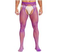 Agoky Bas en Résille Homme Collant Fishnet Ouvert Entrejambe Vêtement De Nuit Collant Transparent Pantyhose Violet Taille Unique