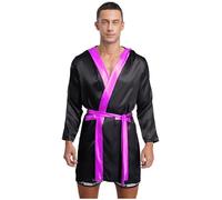 Agoky Costume Boxeur Homme Déguisement Adulte Peignoir Boxe Manches Longues Tenue Carnaval Party Noir Rose Vif Taille unique