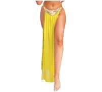 Agoky Costume Cléopâtre Femme Longue Jupe Cosplay égyptienne Jeu De Rôle Mascarade Carnaval Halloween Clubwear S-4XL Jaune M