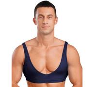 Agoky Débardeur Haut Court De Sport Homme Sissy Soutien Gorge Extensible Maillot De Corps Mini Tank Top Clubwear S-XL Bleu Marine S