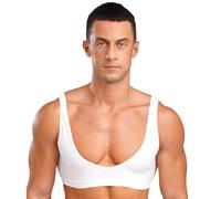 Agoky Débardeur Haut Court De Sport Homme Sissy Soutien Gorge Extensible Maillot De Corps Mini Tank Top Clubwear S-XL Blanc XL