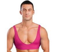 Agoky Débardeur Haut Court De Sport Homme Sissy Soutien Gorge Extensible Maillot De Corps Mini Tank Top Clubwear S-XL Rose Vif L