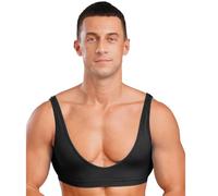Agoky Débardeur Haut Court De Sport Homme Sissy Soutien Gorge Extensible Maillot De Corps Mini Tank Top Clubwear S-XL Noir S