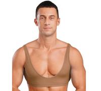 Agoky Débardeur Haut Court De Sport Homme Sissy Soutien Gorge Extensible Maillot De Corps Mini Tank Top Clubwear S-XL Ecru L