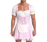 Agoky Déguisement Soubrette Homme Sissy Robe Costume Soubrette Manches Courtes Lingerie Jeu De Rôle Soirée Mascarade Rose 3XL