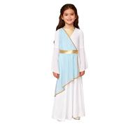 Agoky Enfant Fille Costume Déesse Grecque Blanche Robe De Princesse Romaine Cosplay Carnaval Halloween Bleu Clair 5-6 ans