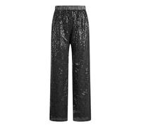Agoky Enfant Fille Pantalon De Danse Jazz Moderne Paillettes Brillant Scintillant Pantalon Large Tenue Fête Carnaval Disco Party Spectacle 5-16 Ans Noir 11-12 Ans