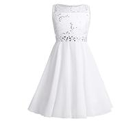 Agoky Enfant Fille Princesse Robe De Soirée sans Manche Dentelle Robe De Mariage Demoiselle d'honneur Cérémonie Tenue Carnaval Anniversaire 2-14 Ans Ivoire 16 Ans
