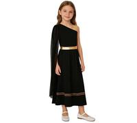 Agoky Enfants Robe Toge Grecque Et Romaine Antique Costume Blanche Robe Cosplay Carnaval Halloween Noir 11-12 ans