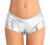 Agoky Femme Shorts Boxer Simili Cuir Brillant Shortie Collant Mini Danse Jazz Pole Dance Club Bar Bistro Pantalon Court Moto Shorty Clubwear S-XL Argenté M