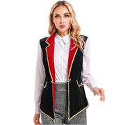 Agoky Femmes Déguisement Cirque Gilet à Queue D'hirondelle En Velours Blazer Revers Halloween Carnaval Noël Cardigan Smoking S-XXL Noir M