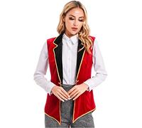 Agoky Femmes Déguisement Cirque Gilet à Queue D'hirondelle En Velours Blazer Revers Halloween Carnaval Noël Cardigan Smoking S-XXL Rouge 3XL