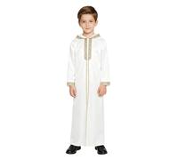 Agoky Garçon Thobe Capuche Musulman Pour Garçons Déguisement Cosplay Pour Garçons Kaftans Larges D'Orient Arabe Islamique. Thobe Arabe Les Blanc 5-6 ans