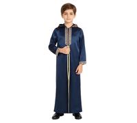 Agoky Garçon Thobe Capuche Musulman Pour Garçons Déguisement Cosplay Pour Garçons Kaftans Larges D'Orient Arabe Islamique. Thobe Arabe Les Bleu foncé 5-6 ans
