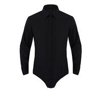 Agoky Homme Body Chemise De Danse Manche Longue Coton Combinaison De Smoking Soirée Mariage Cérémonie Bal Justaucorps Veste Danse Jazz Latine Chaca Noir M
