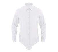 Agoky Homme Body Chemise De Danse Manche Longue Coton Combinaison De Smoking Soirée Mariage Cérémonie Bal Justaucorps Veste Danse Jazz Latine Chaca Blanc L