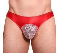 Agoky Homme Sissy Jockstrap String Taille Basse Slip Tanga Transparent Lingerie sous Vêtement Bikini Underwear Tapez B Rouge Taille Unique