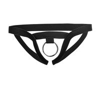 Agoky Jockstrap Homme sous-vêtement G-String Suspensoir Sexy Slip Bandage avec Anneaux Rond Culotte Lingerie De Nuit Taille Basse Thong Briefs Underwear Noir Taille Unique