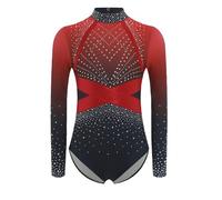 Agoky Justaucorps Gymnastique Manches Longues Enfant Fille Strass Leotard Ballet Moderne Patinage Artistique Costume Spectacle Rouge 9-10 ans