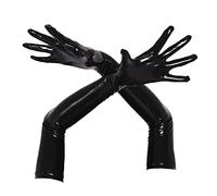 Agoky Long Gant Femme Sexy Faux Cuir Brillant Gant à Doigts Longs pour Mariage Soirée Opéra Taille Élastique S-XXL Noir XXL