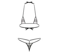 Agoky Maillot De Bain 2 Pièces Femme Micro Bikini Trois Points Soutiens-Gorge Push-up + String Ficelle Ensemble Lingerie Érotique Type B Noir Taille Unique