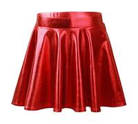 Agoky Mini Jupe Métallique Enfant Fille Patineuse Jupe avec Short Tenue Danse Jupette Évasée Plissée Costume Carnaval Spectacle Rouge 9-10 Ans