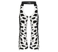 Agoky Pantalon Chaps De Cow-Boy Homme Pantalon Ouvert Entrejambe Costume Cow-Boy Occident Carnaval Halloween Noir Blanc L