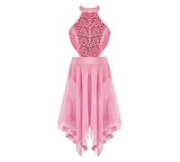 Agoky Robe Danse Classique Ballet Latine Salsa Jazz Patinage Enfant Fille Bretelles Robe Soirée Cocktail Bal Dancewear 4-16 Ans Rose C 13-14 Ans