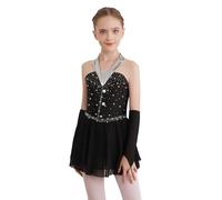Agoky Robe De Danse Classique Enfant Fille Robe De Latine Tango Salsa Justaucorps De Patinage Artistique Robe Et Manchettes Tenue 5-16 Ans Noir 11-12 Ans