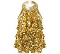 Agoky Robe De Danse Paillettes Enfant Fille Robe Moderne Jazz Latin Salsa Justaucorps Gymnastique sans Manche Dancewear 5-14 Ans Or 5-6 Ans