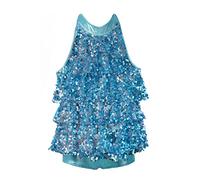 Agoky Robe De Danse Paillettes Enfant Fille Robe Moderne Jazz Latin Salsa Justaucorps Gymnastique sans Manche Dancewear 5-14 Ans Bleu 7-8 Ans