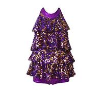Agoky Robe De Danse Paillettes Enfant Fille Robe Moderne Jazz Latin Salsa Justaucorps Gymnastique sans Manche Dancewear 5-14 Ans Violet 13-14 Ans