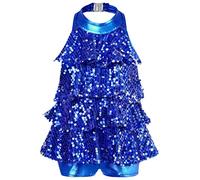 Agoky Robe De Danse Paillettes Enfant Fille Robe Moderne Jazz Latin Salsa Justaucorps Gymnastique sans Manche Dancewear 5-14 Ans Royal Bleu 13-14 Ans