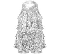 Agoky Robe De Danse Paillettes Enfant Fille Robe Moderne Jazz Latin Salsa Justaucorps Gymnastique sans Manche Dancewear 5-14 Ans Argenté 11-12 Ans