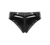 Agoky String Homme Effet Mouillé Taille Basse Similicuir Culotte Slip sous Vêtement Lingerie Bikini Underwear L-4XL Noir 4XL